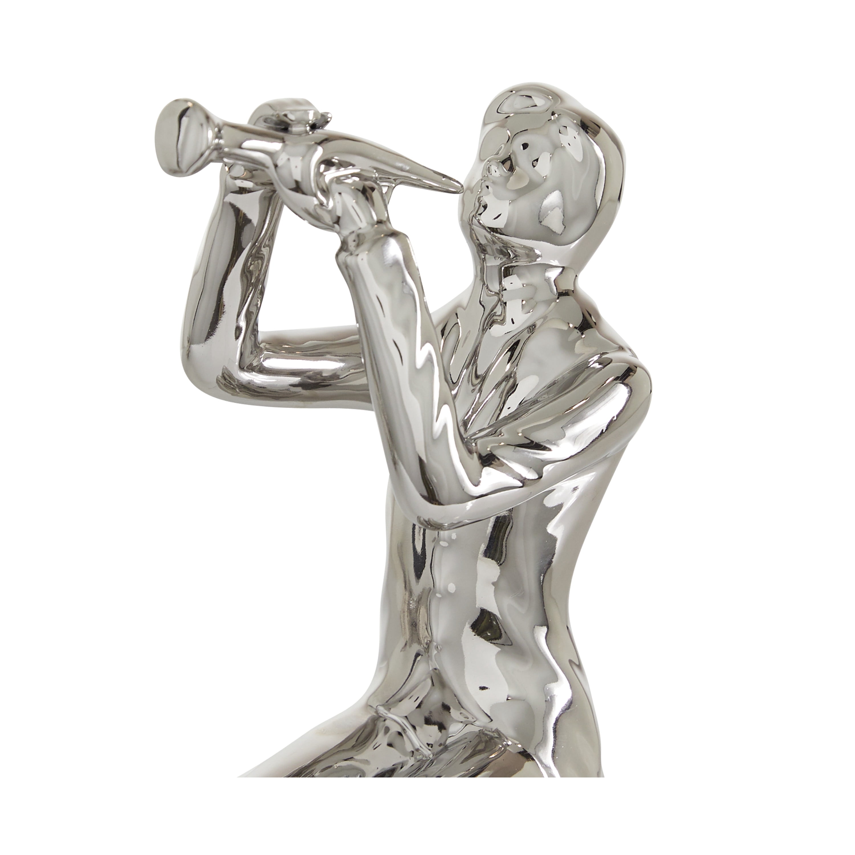 4"W, 9"H Silver Porcelain Shelf Sitting Musician Sculpture, by DecMode (3 Count)