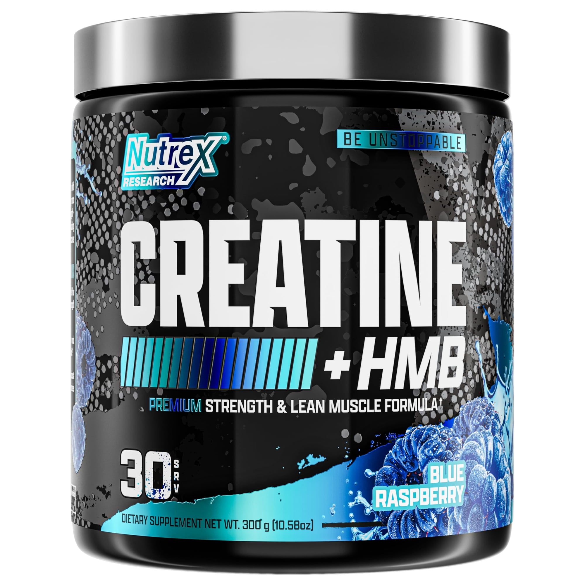 Nutrex Research Creatine HMB Powder - Creatine Monohydrate Powder with HMB for Muscle Growth, Strength, Energy and Performance - Transparent Formula - Blue Raspberry - 30 Servings
