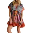 thumbnail image 2 of SUNSIOM Femmes Boho Mini Robe d'Été Floral Manches Courtes V Cou Fluide Décontracté Robes de Plage avec Poches, 2 of 8