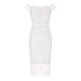 thumbnail image 4 of Robes pour Femmes 2024 Été Surdimensionné Couleur Col en V Manches Courtes Épaules Dénudées Dentelle Ajourée Robe 50 % de Réduction!, 4 of 7