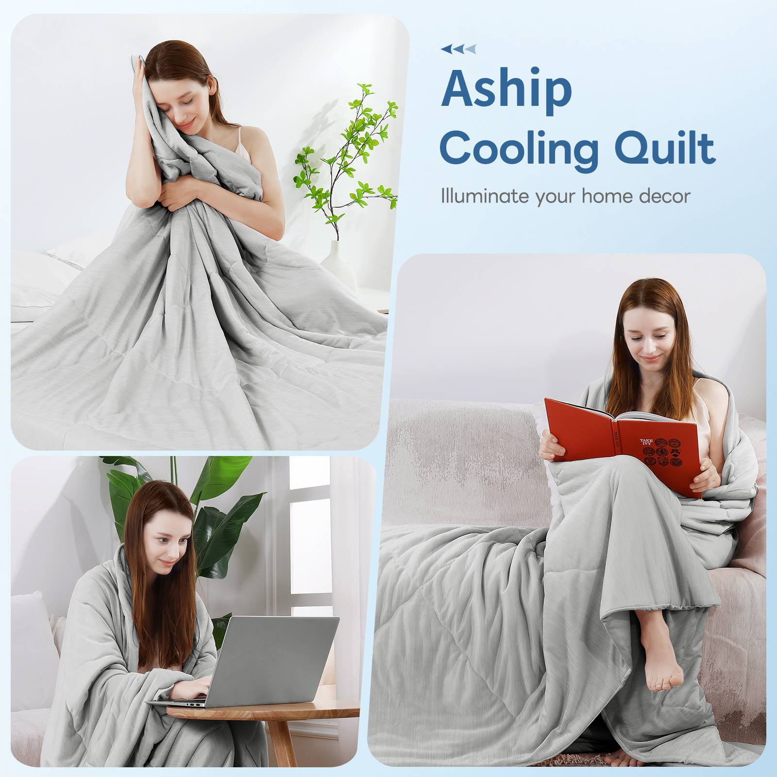 Aship Cooling Comforter Twin Size, Dual Sided Summer Comforter for Hot Sleepers, Q-Max>0.45 Arc-Chill Fabric Lightweight Breathable Cooling Quilt 59*74 in