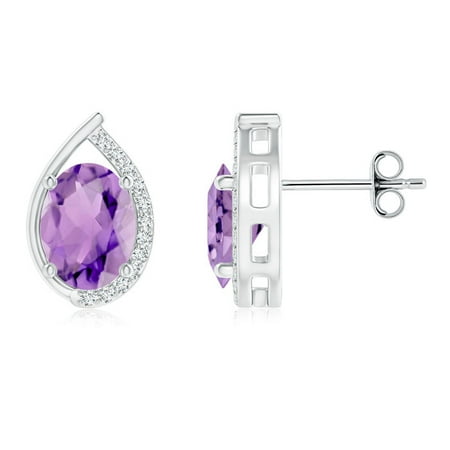 February Birthstone Earrings 8x6mm Teardrop Framed Oval Amethyst February Birthstone Earrings 8x6mm Teardrop Framed Oval Amethyst Solitaire Stud In 925
