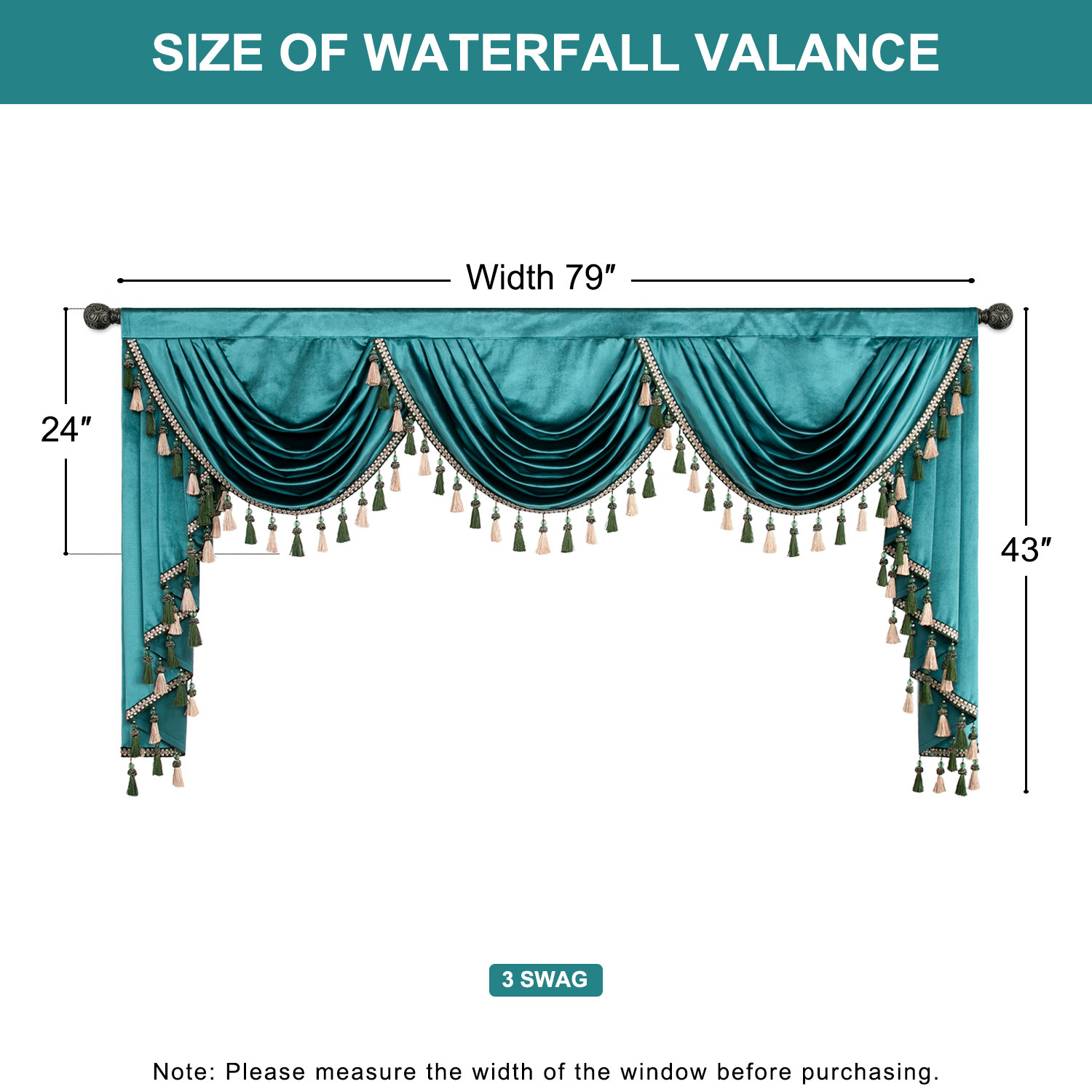 VOGOL Green Velvet Curtains & Waterfall Valance Set, Soft Thermal Drapes 60x106 Inches for Bedroom & Nursery