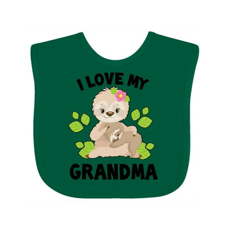 

Inktastic Cute Sloth I Love My Grandma with Leaves Gift Baby Boy or Baby Girl Bib