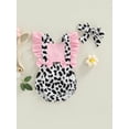thumbnail image 2 of Bagilaanoe Summer Newborn Baby Girls Romper 6M 12M 18M 24M Infant Cow Print Bow Fly Sleeve Suspender Jumpsuit + Headwear 2pcs Set, 2 of 8
