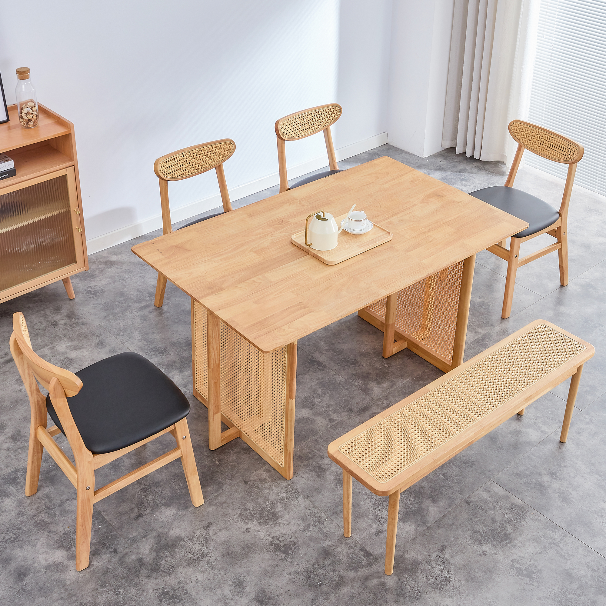 Kadyn 6 Piece Dining Table Set, Solid Wood DiningTable and 4 Chairs with 1 Bench, Kitchen Table Set for 6 Persons, Natural Wood Wash Kadyn 6 Piece Dining Table Set, Solid Wood DiningTable and 4 Chairs with 1 Bench, Kitchen Table Set for 6 Persons, Natural Wood Wash