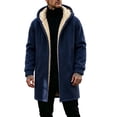 thumbnail image 3 of Ywyfzly Men's Hooded Fleece Coat Zip Up Sherpa Lined Long Jacket with Pockets Solid Color Warm Winter Outerwear Navy M, 3 of 7