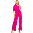 thumbnail image 3 of Magenta Small Size Womens Summer Sexy Jumpsuit Formal and Casual Long Sleeve One Shoulder, Fashion Dresses, Occasions, 3 of 4
