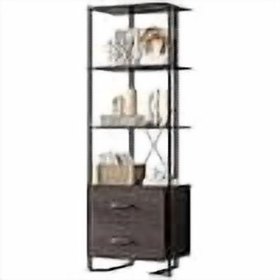 Estantería Industrial de 3 Niveles con 2 Cajones, Librero Estrecho de Madera y Metal, Estante de Almacenamiento Independiente para Recámara, Sala de Estar, Oficina