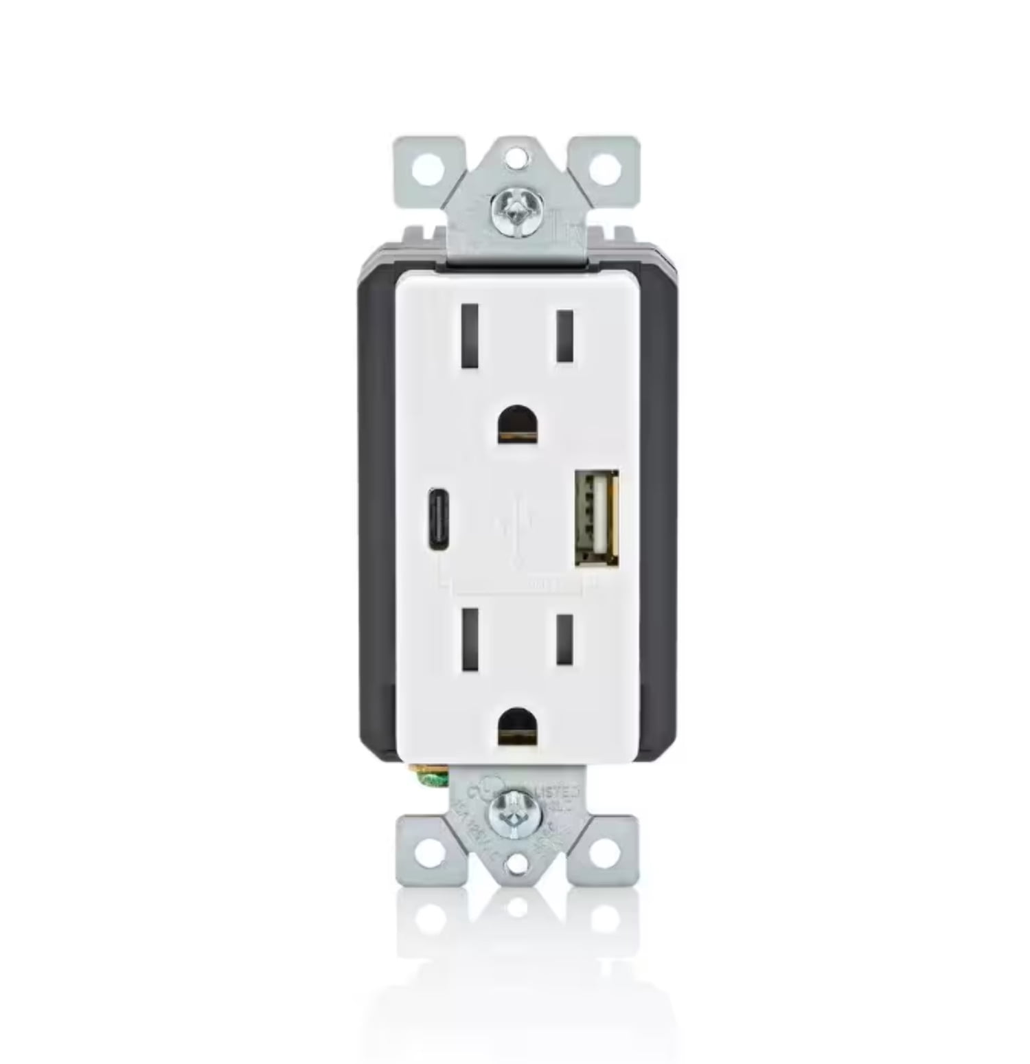 Leviton Decora White 15 Amp Tamper Resistant Duplex Outlet with USB Charger Type A/C 3.6 Amp 18-Watt Outlet 1-Pack (T5638-BW)