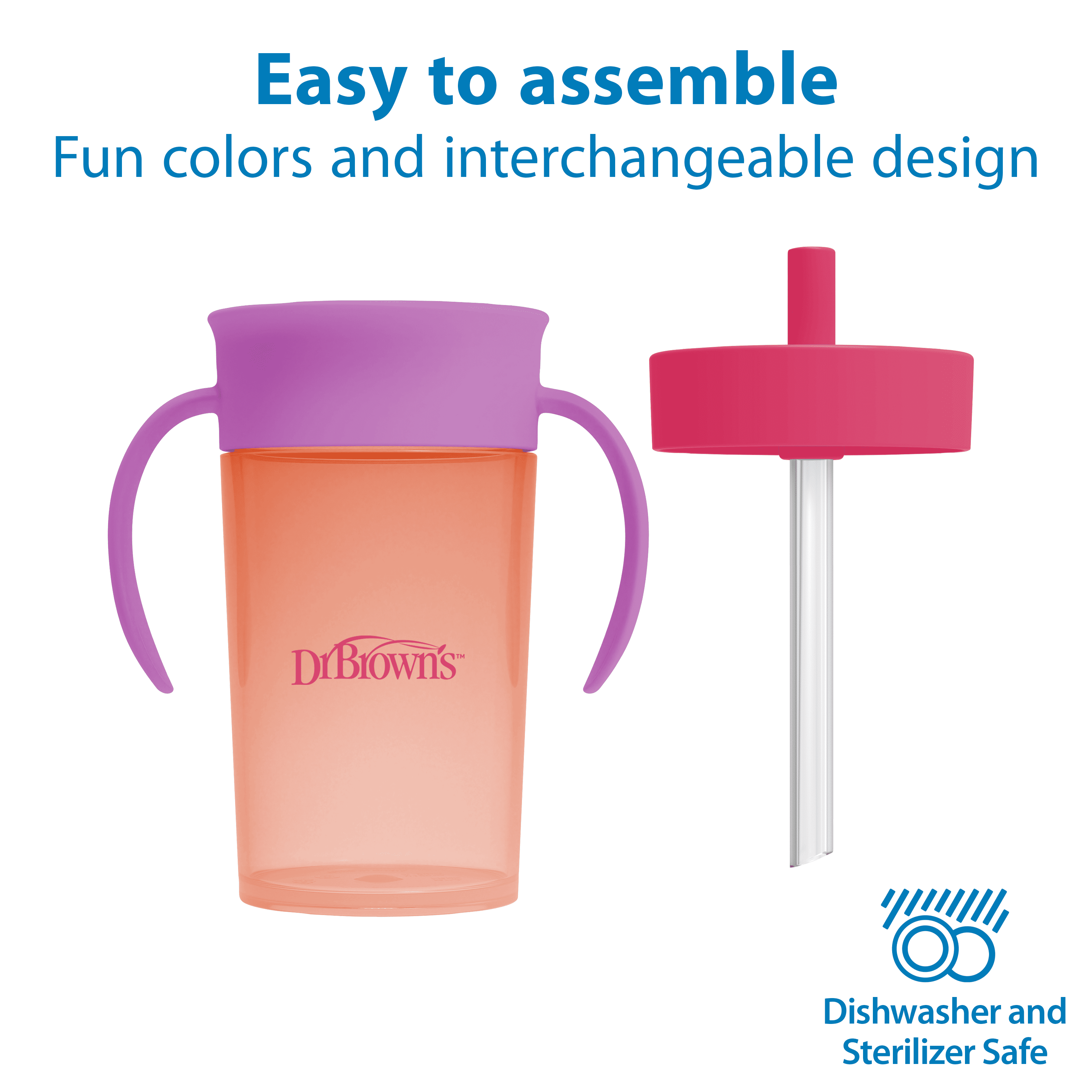Dr. Brown's Milestones Straw-to-360 Convertible Toddler Cup Set, Pink/Coral, 10 oz, 9m+, 1 Pack