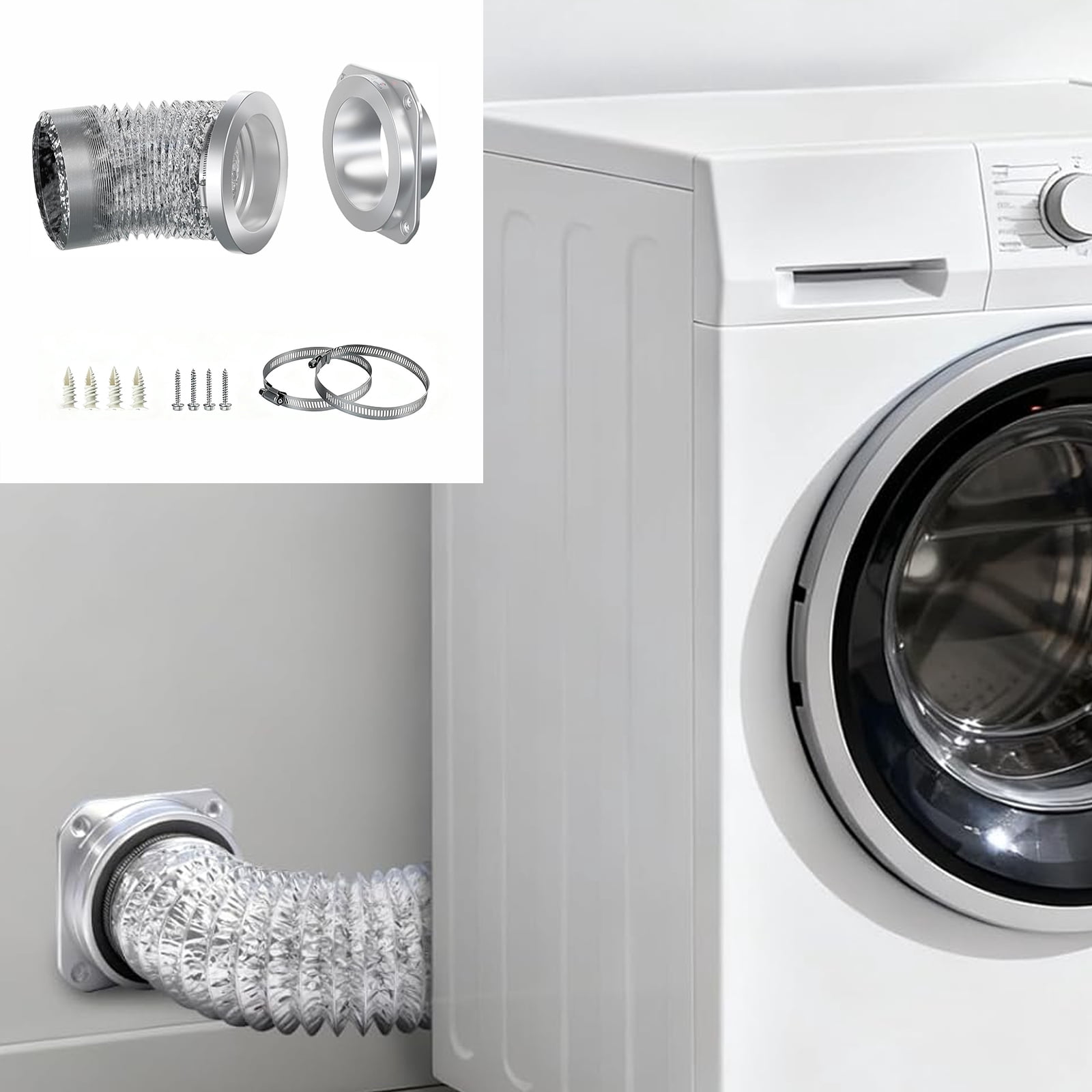 TOP-MAX Magnetic Dryer Vent Hose Connector Kit, Aluminum Alloy Dryer Exhaust Coupling Connector Kit, for Bathrooms, Kitchens, Workshops, Basements (Silver)