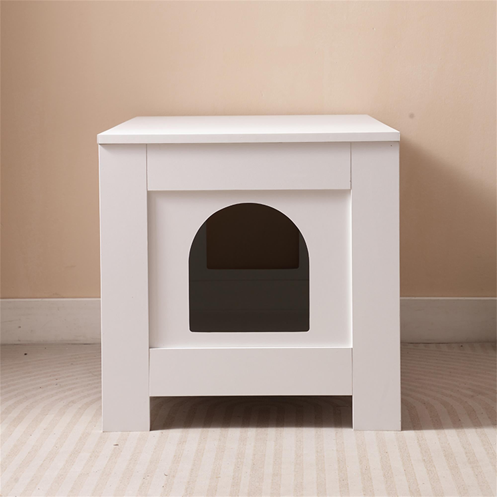 Kadyn 31" Hidden Cat Litter Box Enclosure Furniture with Barn Door, Indoor Cat Washroom, Wooden Enclused Litter Box Cat House, White