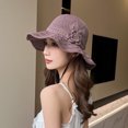 thumbnail image 2 of bestolf Fisherman Hat Three-Dimensional Flower Decoration Summer Sun Hat Hollow Crochet Large Brim Sun Protection Hat (Pink ), 2 of 8