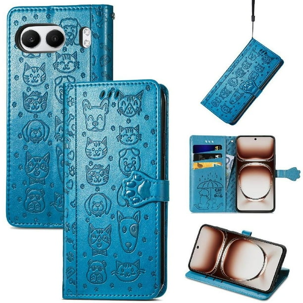 Funda Cartera FOXDOCK para OnePlus Nord 4 , Flip PU con Relieve de Gatos y Perros, Tarjetero y Soporte