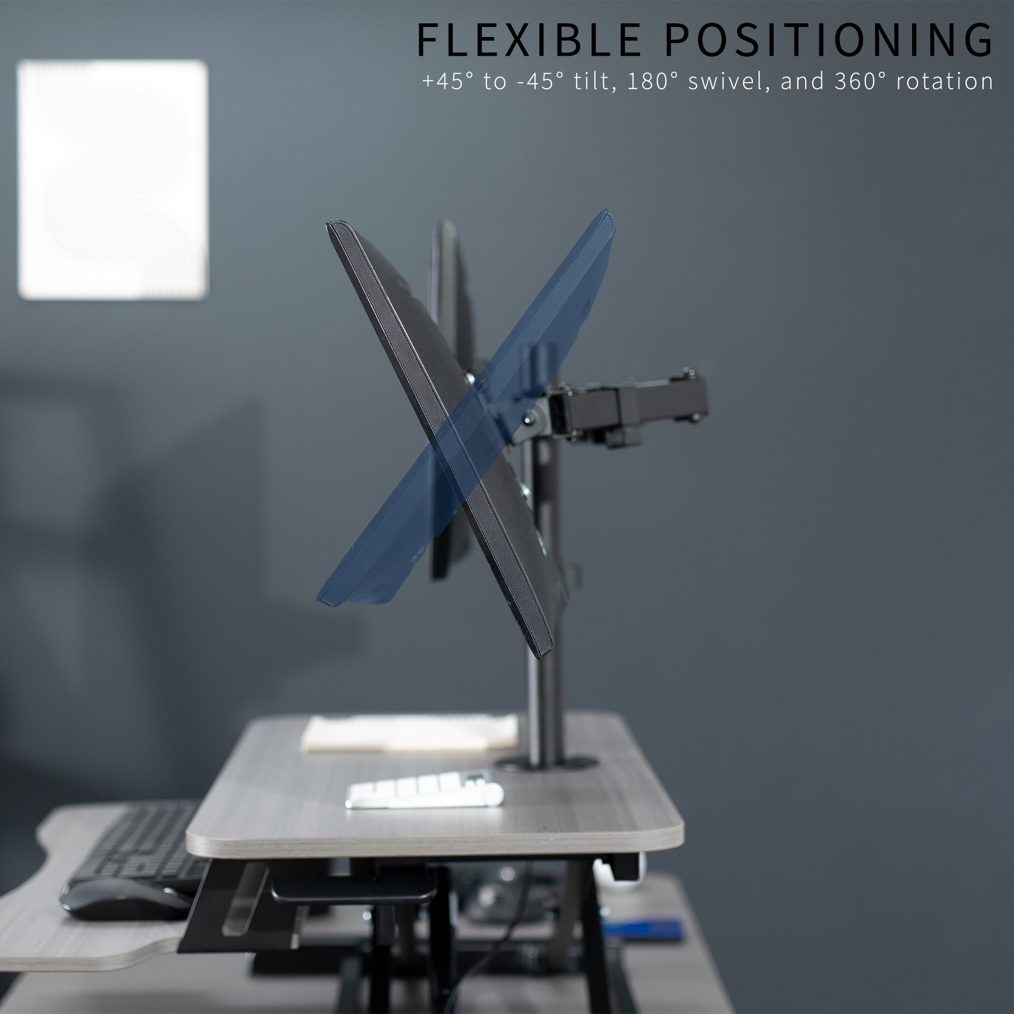 VIVO Gray 32" Standing Desk Riser with Adjustable Dual 13" to 30" Monitor Mount