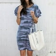 thumbnail image 3 of Abcnature Summer Dresses for Women 2022, Women's Beach Casual Dresses, Fashion Summer Round Neck Casual Short Sleeve Camouflage Printing Dress, Plus Size Holiday Dresses Mini Sundresses Blue L, 3 of 5