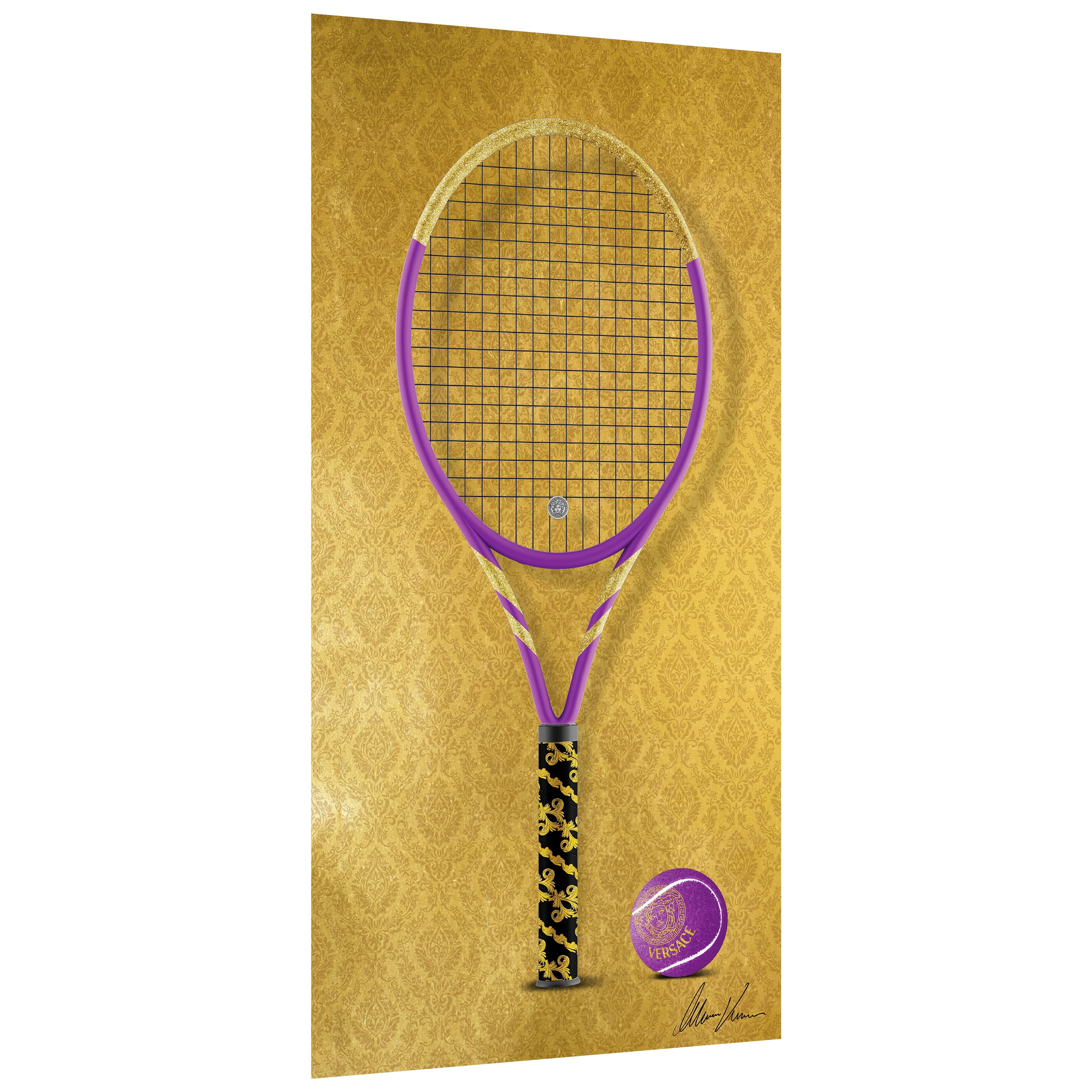 V Vibe Racquet Frameless Free Floating Tempered Glass Panel Graphic Wall Art , 24" x 48"