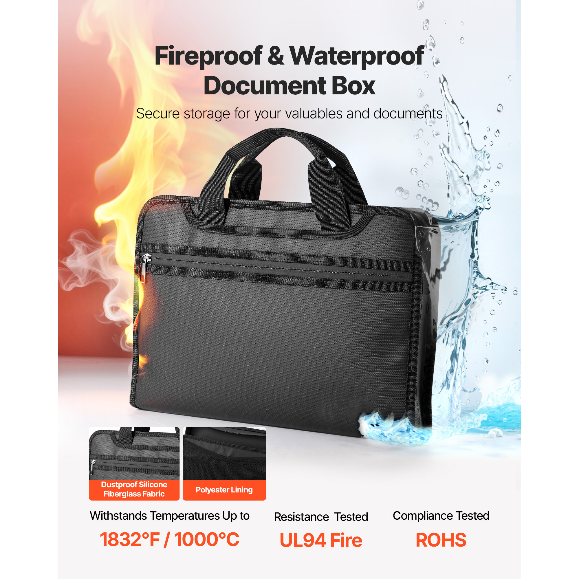 KFFKFF Fireproof Document Bag, 1832 ℉ Heat-Resistant and Waterproof Storage Organizer, Portable Multi-Layer File Holder for Home, Office, Travel, Passports, and Important Documents