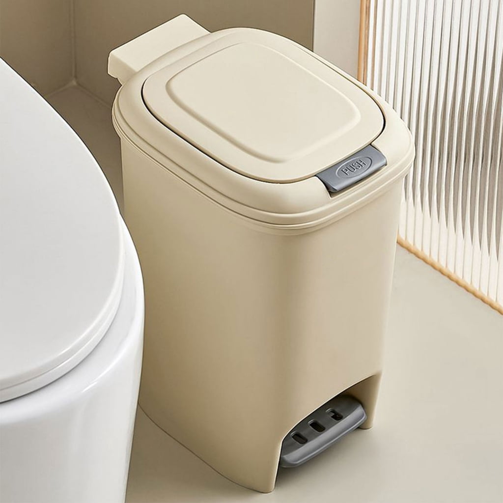lanema Modern Cream White 8L 10L 15L Foot Press Trash Can with Double Opening Paper Basket Box for Kitchen and Bathroom