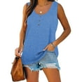 thumbnail image 7 of Qwertyu Plus Size Tank Tops for Womens Casual Summer Boho Shirts with Button Loose Sleeveless Tunic Tops Sky Blue M, 7 of 7