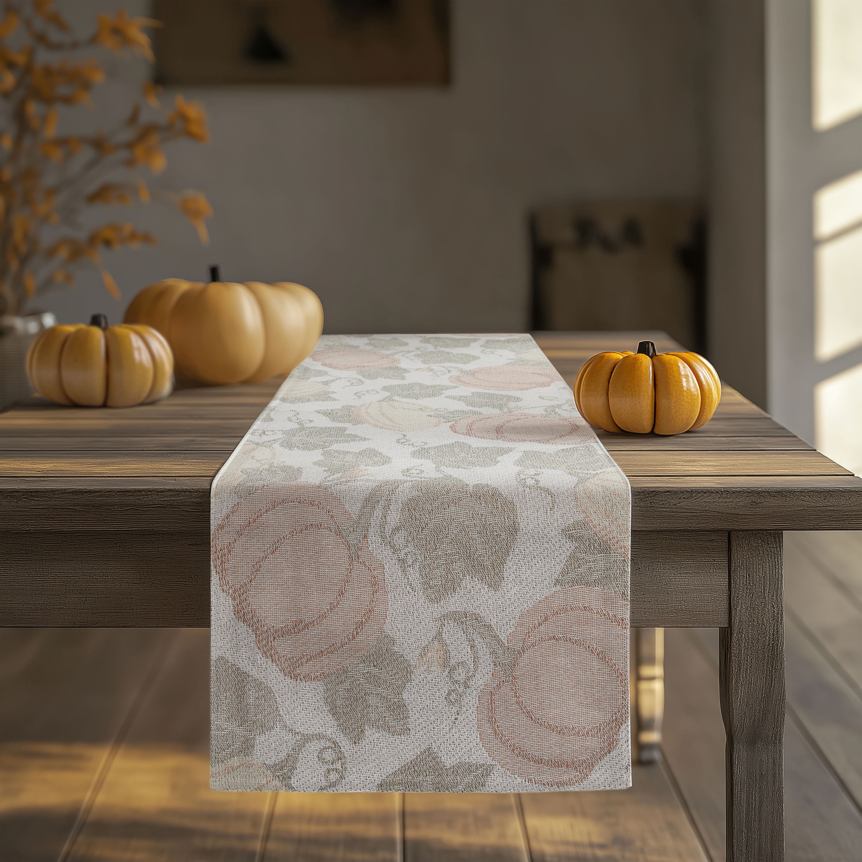 Harvest Pumpkin Jacquard 13" x 72" Table Runner - 100% Cotton, Multi-Color