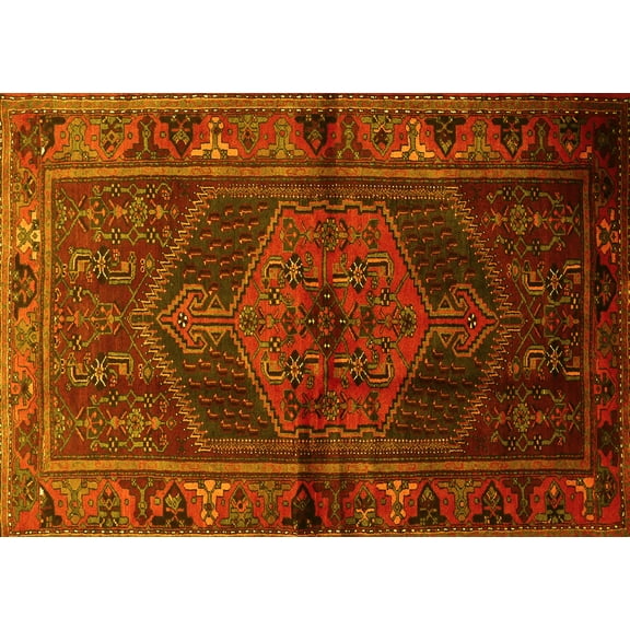 Ahgly Company Machine Washable Indoor Rectangle Persian Yellow Traditional Area Rugs, 5' x 7'