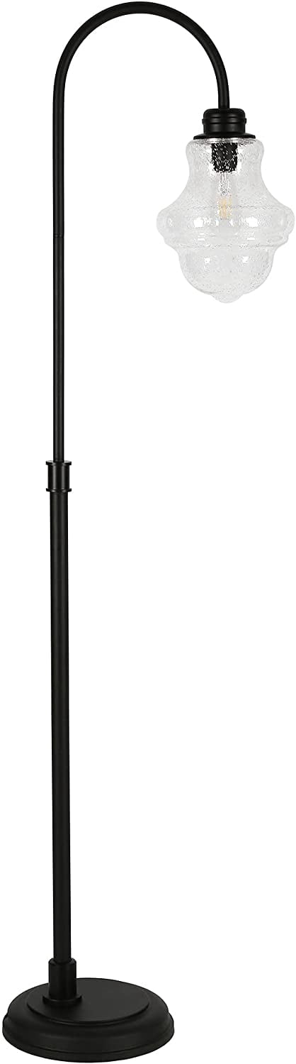 Evelyn&Zoe Sara 70" Tall Floor Lamp with Glass Shade, Blackened Bronze/Seeded