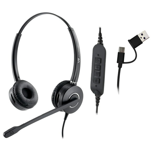 Wired Headset with ENC Noise Cancelling Mic, USB-C/A Headphones with In-line Controls for Computer for Zoom/Teams Calls,Online Classes, Customer Service