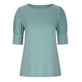 thumbnail image 3 of RYRJJ Women's Summer Tops Fashion Puff Sleeve Casual Loose Crewneck Blouses Solid Tunic T Shirts with Button Cuff(Green,XXL), 3 of 7