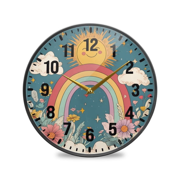 Yayeee Wall Clock Battery Operated 9.5" Silent Non-Ticking for Living Room, Blue Rainbow