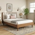 thumbnail image 3 of Pinovk Queen Size Wood Bed with Piano Key Style Upholstered Headboard , Wood Bed with Strengthened Bed Frame,WHEAT, 3 of 12