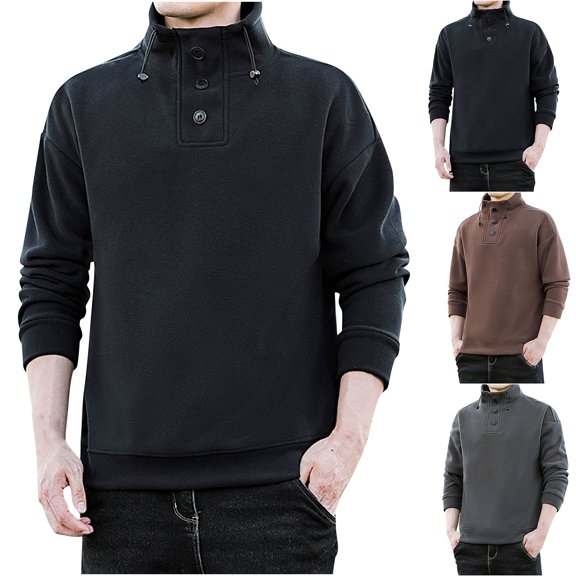 safuny Men's Fashion Solid Color Shackets Outwear Long Sleeve Shirts Jackets Loose Suit Tops Big&Tall Casual Turn Down Collar Sweatshirts Button Black L