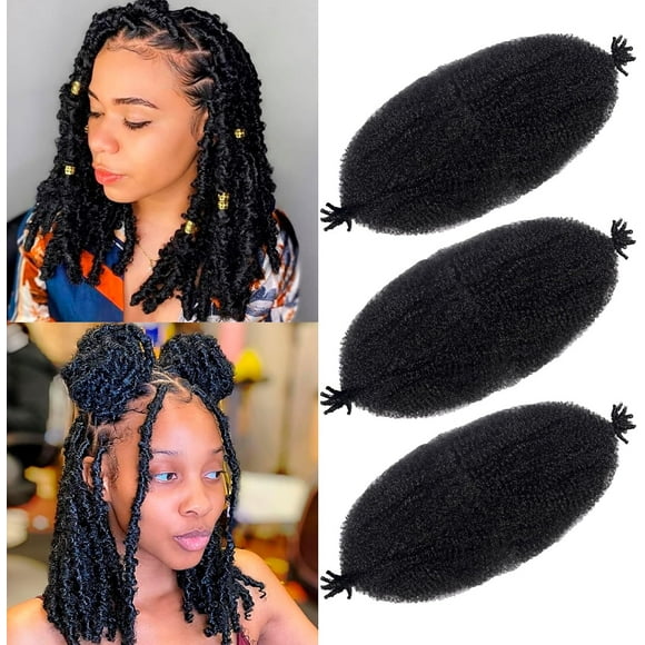 shiyou-Springy Afro Twist Hair Pre Fluffed Marley Twist Braiding Hair Spring Twist Hair Wrapping Hair for Soft Locs Hair Extensions (1B, 16 inch(Pack of 3))