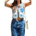 thumbnail image 3 of KelaJuan Women Vest, Sleeveless Open Front Embroidery Flower Outwear Gilet for Casual Street, 3 of 7