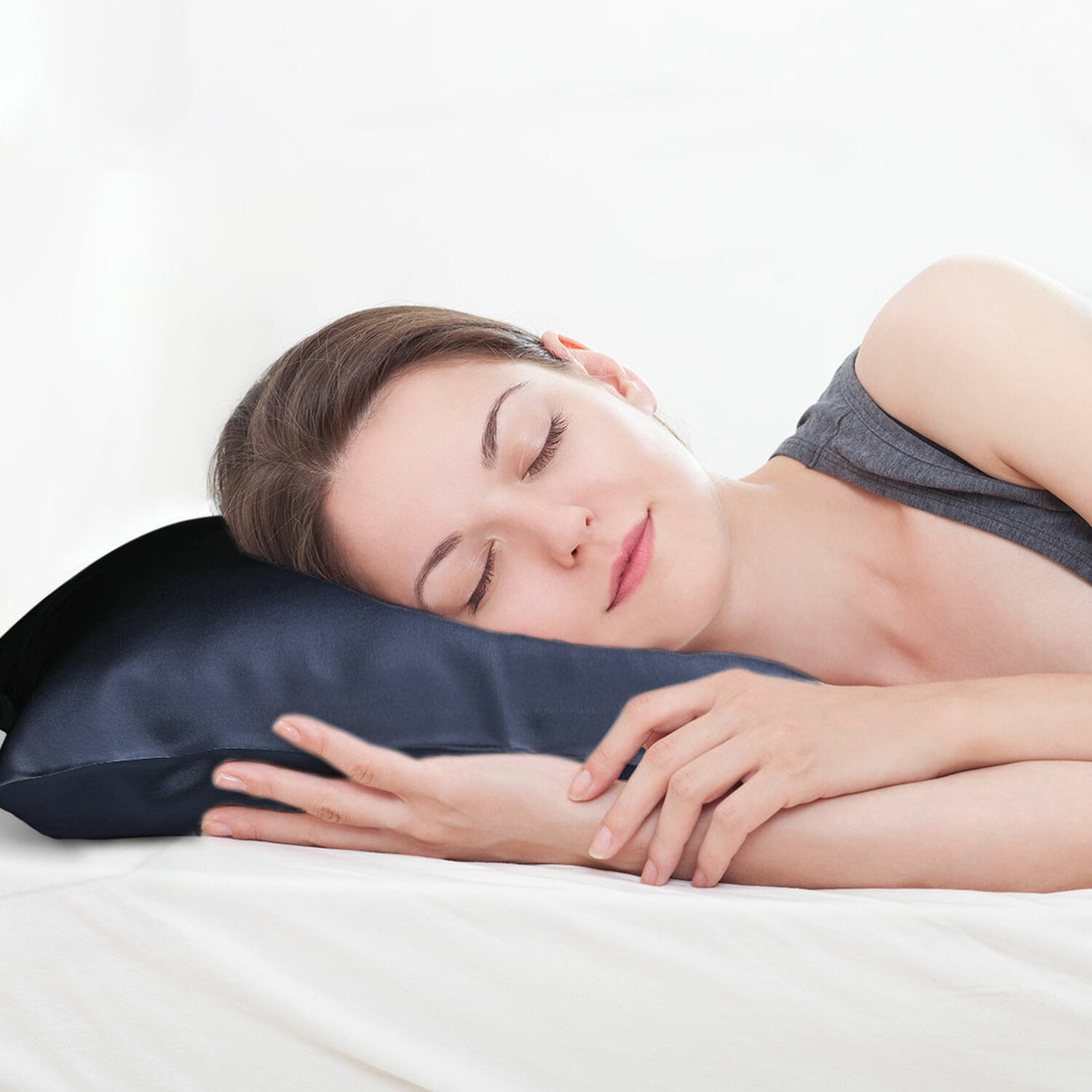 REGALWOVEN 25 Momme Silk Pillowcase with Zipper Closure, Navy Blue 20"x26"