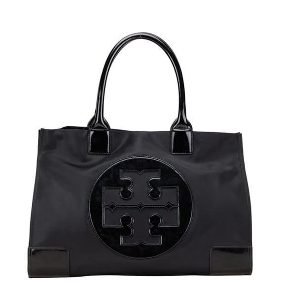 Pre-Owned Tory Burch logo tote bag, handbag in black patent leather and nylon, for... (Good)