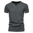 thumbnail image 2 of SROBPTY Mens Summer Shirts, Short Sleeve T Shirts for Men, Mens Fashion Casual Solid Button V Neck Short Sleeve Shirts with Pocket Gray,M, 2 of 3