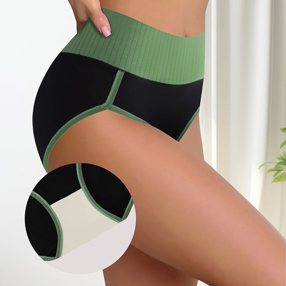 JUSLIO Underwear for Women High Waisted Briefs No Show Underwear Butt Lifting Tummy Control Panties Green L