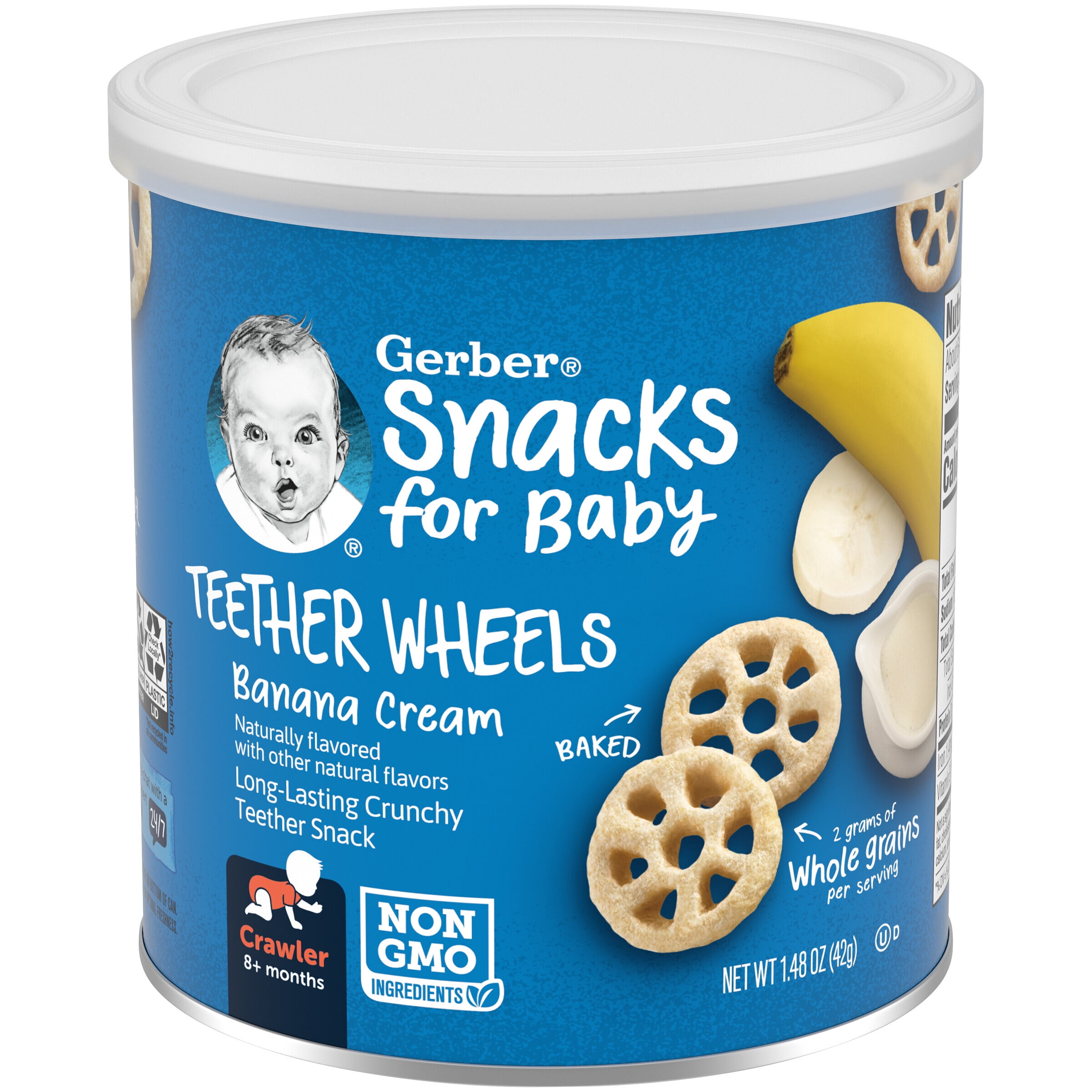 Gerber Snacks for Baby Teether Wheels, Banana Cream, 1.48 oz. Canister