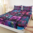 thumbnail image 3 of Homewish Vintage Gothic Skull Queen Sheet Sets,Happpy Valentine'S Day Flat Sheet,Purple Blue Black Queen Fitted Sheet For Men Women,4-Piece, 3 of 7