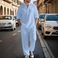thumbnail image 2 of RUTAYY Men's Outfits Casual Loose Fit Solid Color V-Neck Long Sleeve Shirt and Pants Daily Wear Breathable Beach Vacation Clothing Sets, 2 of 4