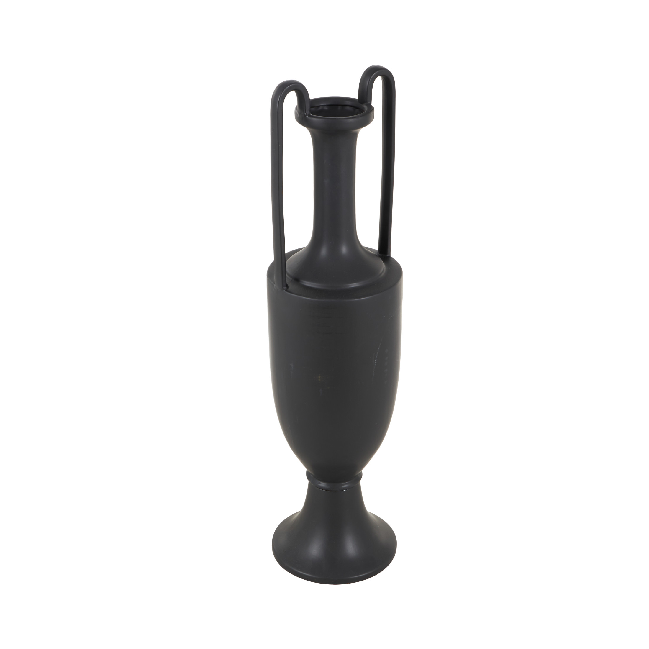 DecMode 30" Fluted Urn Shaped Black Ceramic Vase with Arch Handles