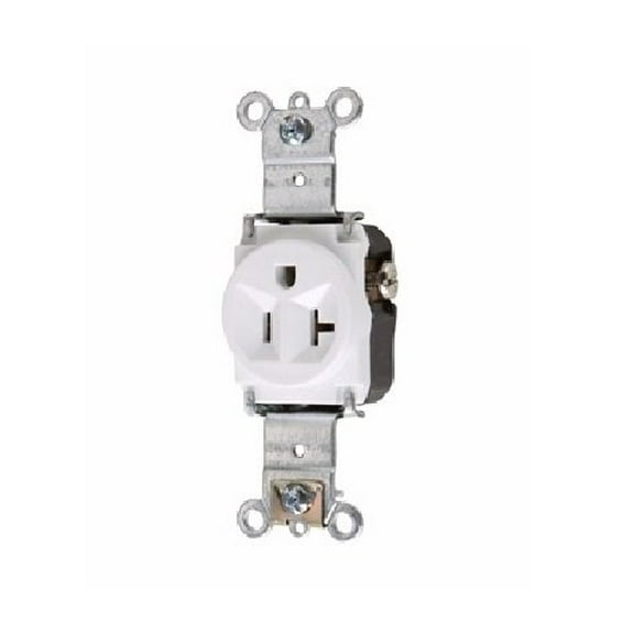 Pass and Seymour 5361-W White Heavy Duty Spec Grade Single Receptacle Outlet 20A 125V