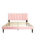 thumbnail image 3 of Unizone Queen Bed Frame with Upholstered Headboard, Button Tufted Design, Pink, Velvet, 3 of 12