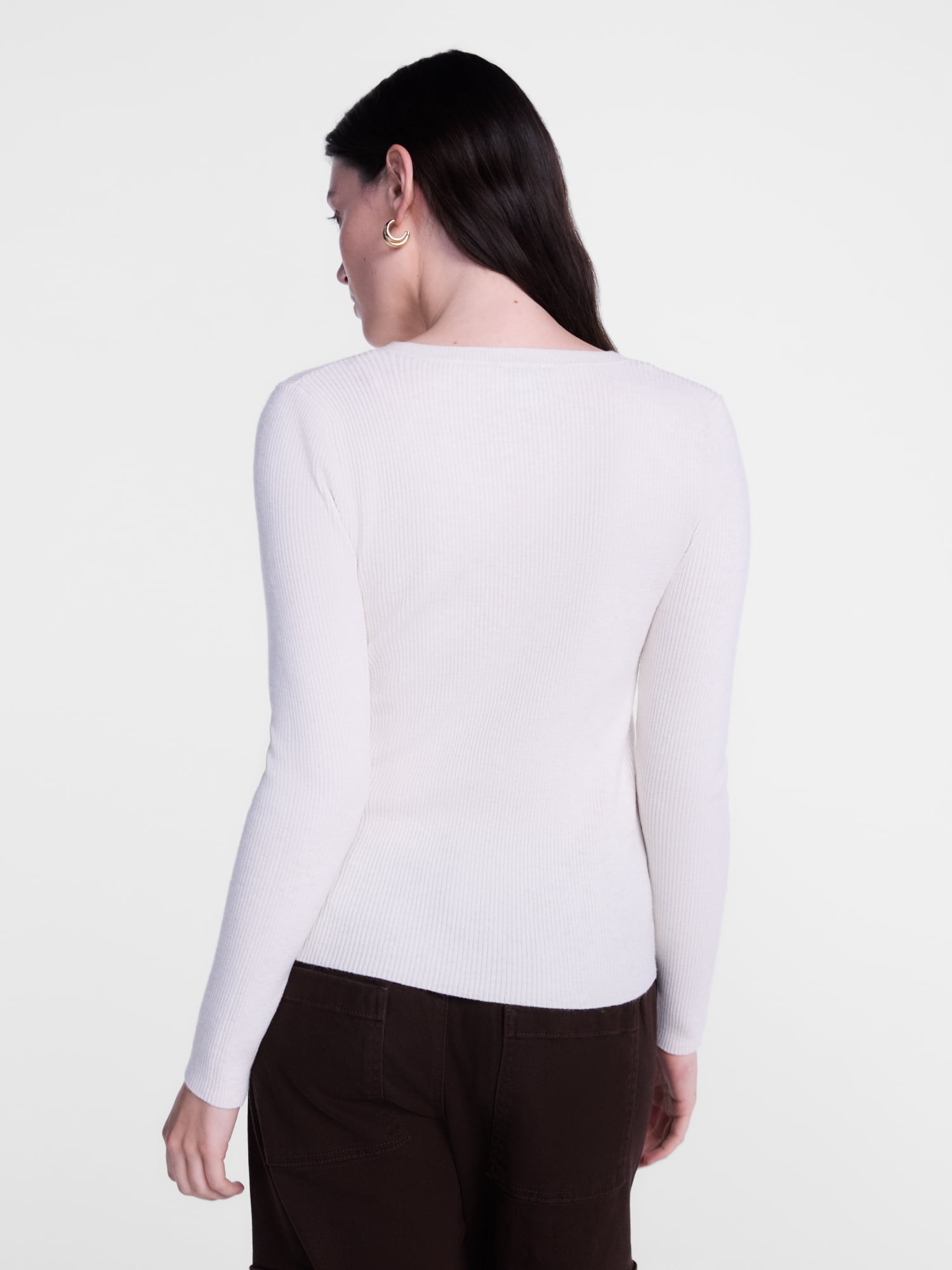 Scenario Women's and Women's Plus Ribbed Crewneck Cardigan Sweater, Lightweight, Sizes XS-4X