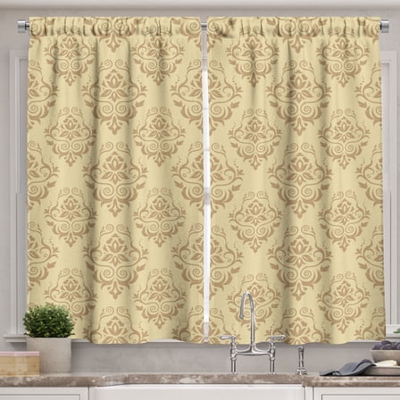 Ambesonne Damask Kitchen Curtains, Antique Lace Floral, 55"x45", Beige