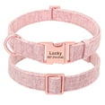 thumbnail image 6 of Pet Artist Blue Grey Pink Tweed Dog Collar w/ Rose Gold Buckle Engraved Personalized Pet ID Name S-L, 6 of 11