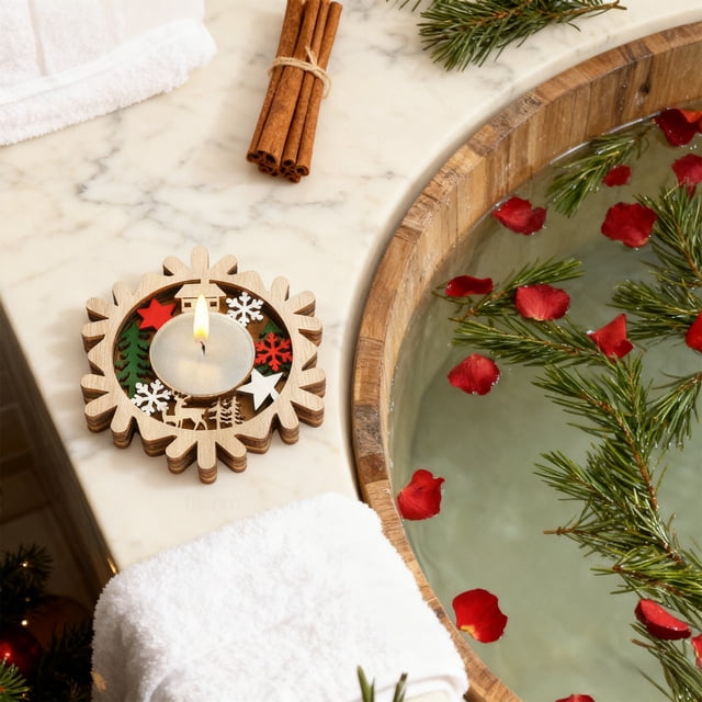 Christmas Creatives Wooden Candlesticks Holiday Party Decorations Ambience Candlestick Table Decorations Christmas Tree Snowflake Elks Shape Candlesticks ornamento
