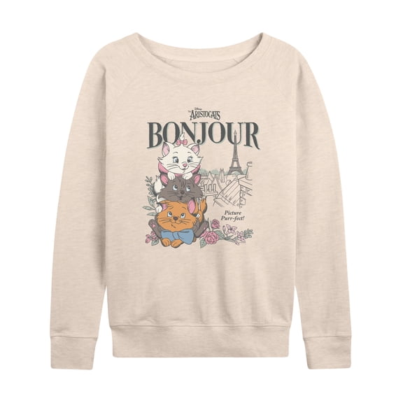 Aristocats - Bonjour Lightweight French Terry Wide Neck Long Sleeve Graphic Shirt